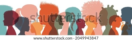Heads faces colored silhouettes multicultural and multiethnic diversity children in profile. Concept of study education and learning. Kindergarten or elementary school education. Banner