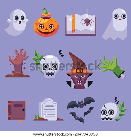 halloween decor elements scary symbols sketch design vector illustration