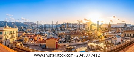 the skyline of palermo while sunset, sicily Royalty-Free Stock Photo #2049979412