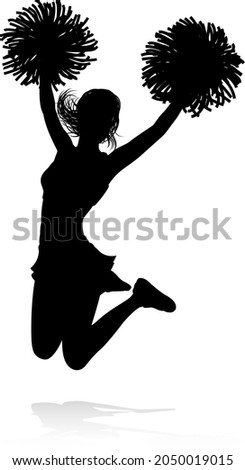 Sports cheerleader in silhouette with pompoms