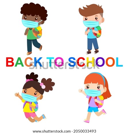 Children back to school cartoon vector set