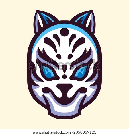 Japanese Kitsune Mask Illustration Logo