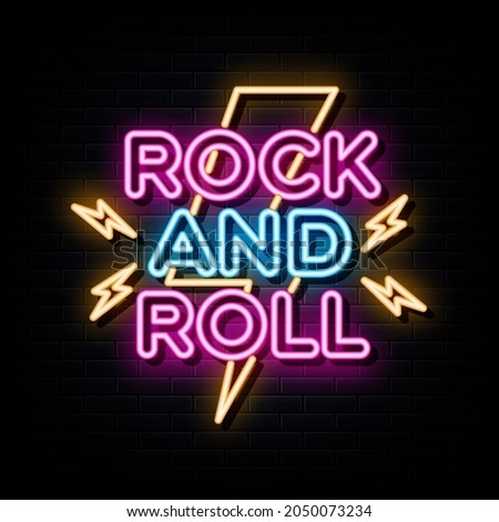 Rock and roll neon signs vector. design template neon sign