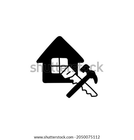 House build, House construction icon in solid black flat shape glyph icon, isolated on white background 