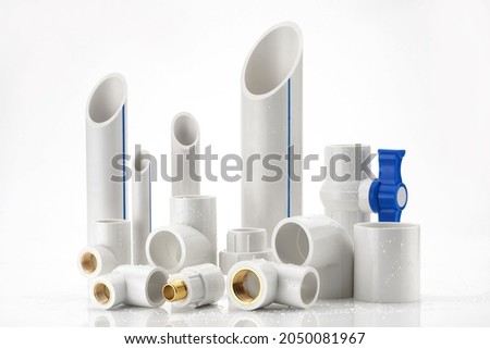 UPVC  CPVC Fittings for polypropylene pipes. Elements for pipelines. plastic piping elements. They are designed for connecting pipes. Concept sale of polypropylene fittings. Royalty-Free Stock Photo #2050081967