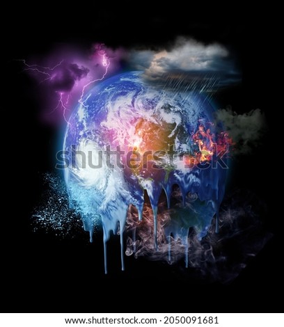 Climate change threats over melting planet Earth, dangers of global warming concept. Some elements of the image provided by NASA. Royalty-Free Stock Photo #2050091681