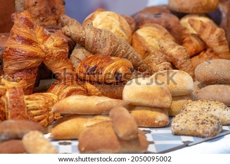 display of freshly baked and delicious looking breads and pastries