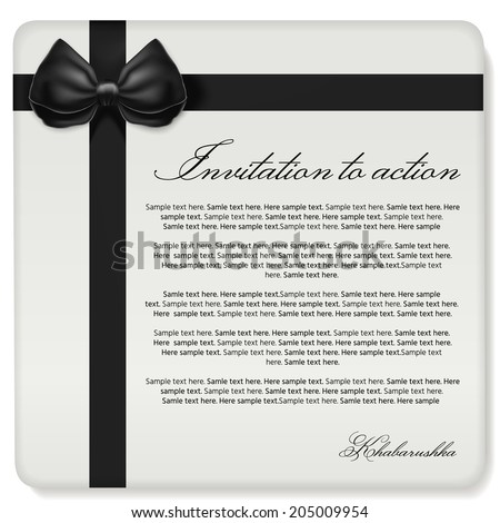 label with a black bow and a satin ribbon. invitation to a holiday.