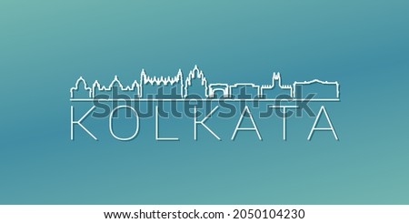 Kolkata, West Bengal, India Skyline Linear Design. Flat City Illustration Minimal Clip Art. Background Gradient Travel Vector Icon.