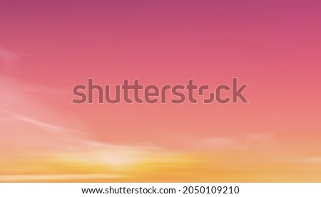Sunrise in Morning in Pink,Yellow and Orange Sky Background, Dramatic twilight landscape with Sunset in evening,Vector horizon Beautiful Natural Sky banner of Sunlight for four season backdrop  Royalty-Free Stock Photo #2050109210