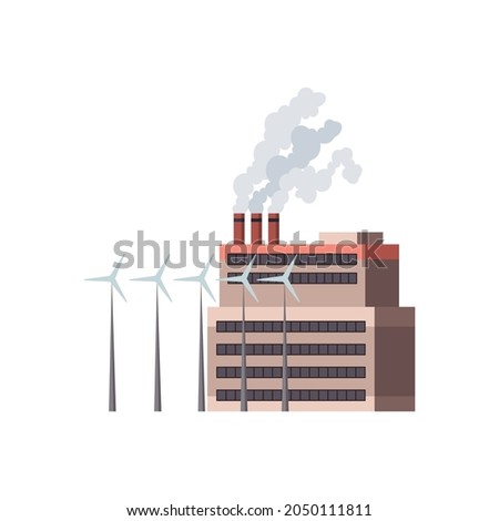 Factory industrial. Manufactory industrial building refinery factory or nuclear power station. Complex of chemical plant buildings isolated on white background