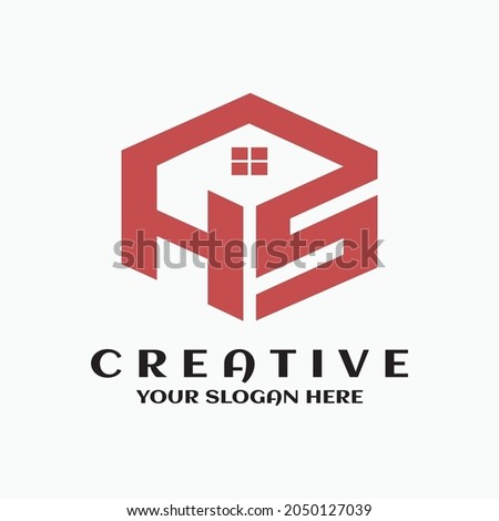 HS logo hexagon symbol. Creative real estate building. House design