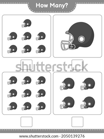 Counting game, how many Football Helmet. Educational children game, printable worksheet, vector illustration