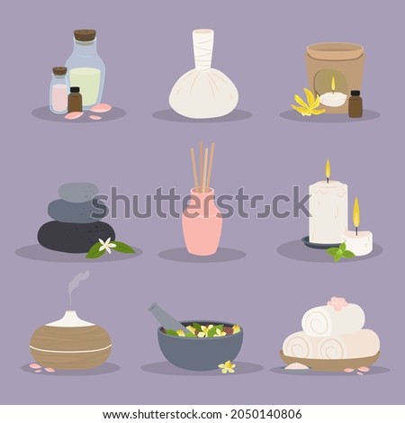 Aromatherapy concept. Ayurvedic, ayurveda design Alternative medical. Natural essence, extract herbs aromatic therapy. Essential aroma, oil herbal. Relax Aromatherapy clipart. Vector illustration.