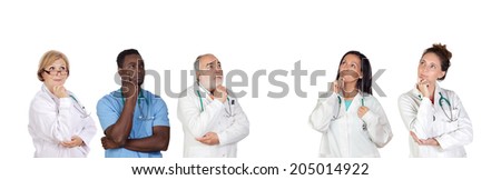 Pensive medical team isolated on a white background