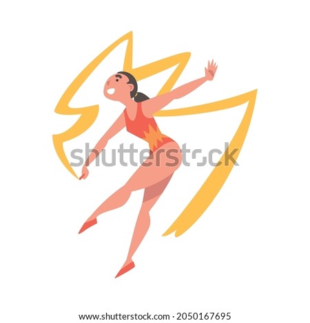 Woman Gymnast as Circus Artist Character with Ribbon Performing on Stage or Arena Vector Illustration
