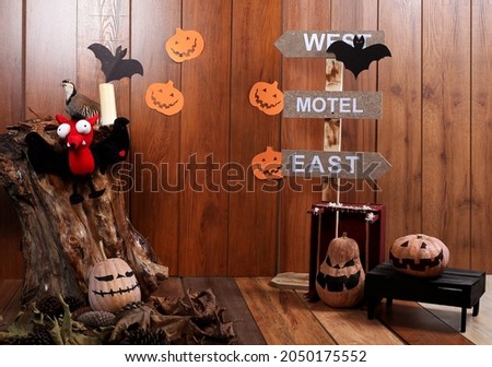 Halloween decor in a wooden room