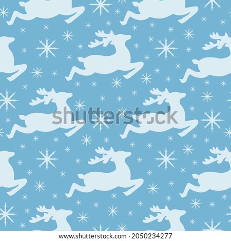 Seamless pattern featuring Christmas reindeer and snowflakes. New Year s pattern. Santa s reindeer for packing. Christmas winter pattern for printing. Vector illustration.