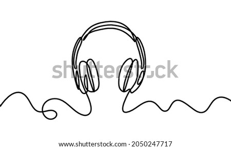 Abstract headphones  as continuous lines drawing on white background. Vector Royalty-Free Stock Photo #2050247717