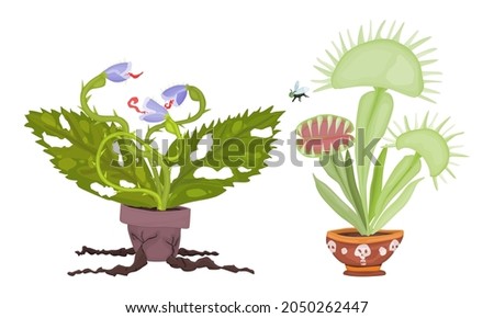 evil plants halloween illustration. flat style vector stock illustration