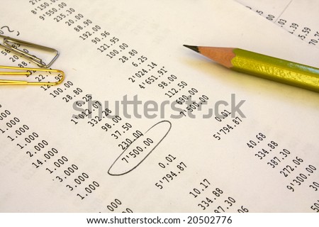 Pencil and paper clips lay on the financial report