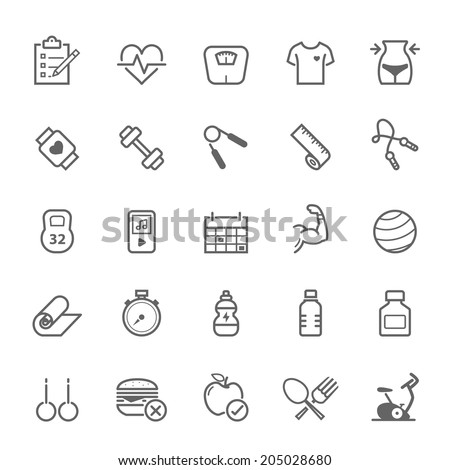 Set of Outline stroke Fitness icons Vector illustration Royalty-Free Stock Photo #205028680