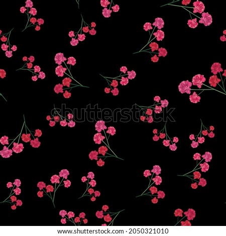 Seamless floral pattern. Vector decorative texture for wallpaper, textile, scrabook paper, stationery design. Bright flowers on black background.