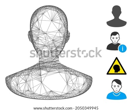 Vector wire frame person. Geometric hatched frame 2D network made from person icon, designed from crossing lines. Some additional icons are added.