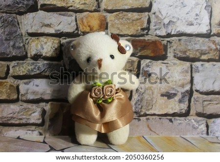 Photo of a key toy accessory or a bag in the form of a cute white teddy bear