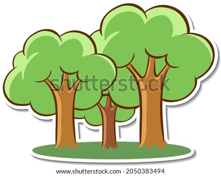 Cartoon tree sticker on white background illustration