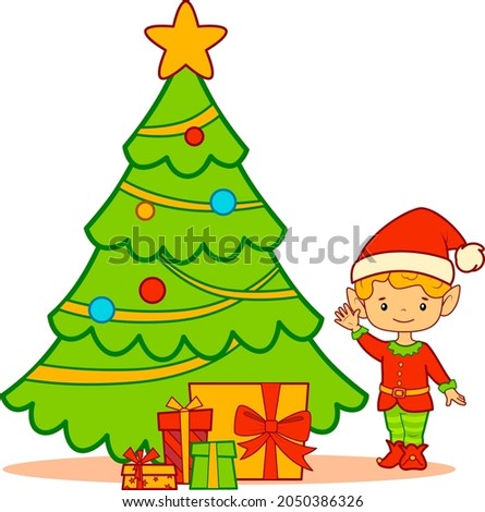 Christmas cartoons clip art. Christmas boy elf clipart vector illustration