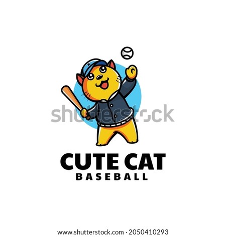 Vector Logo Illustration Baseball Cat Mascot Cartoon Style.