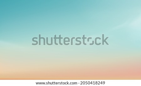 Pastel Sky in blue,orange, peach, light green colour Background, Dramatic twilight landscape with Sunset in evening,Vector horizon Sunrise in Morning banner of Sunlight for four season backdrop banner