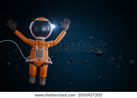 adorable cartoon astronaut character in orange space suit , cartoon astronaut 