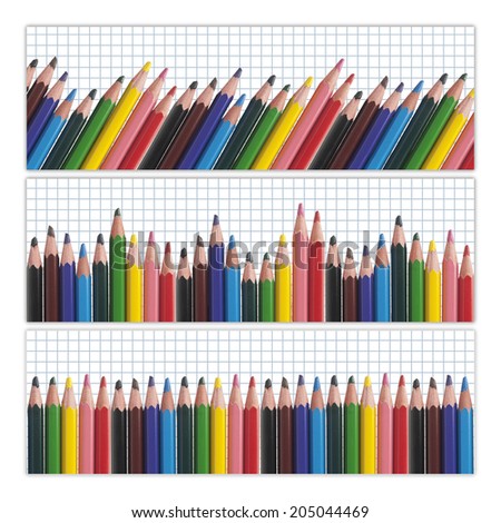 Colorful pencils set with notepad background