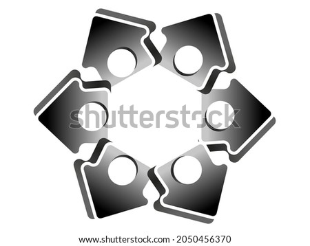 The concept of black arrows with a hole or button rotating in a circle. Direction from the center.  In the center there is a place for text.3D paper style. Infographic. For various business designs.