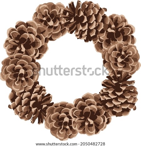 Christmas greeting card with hand drawn christmas pine cone wreath. Template background with place for your text. Vector illustration