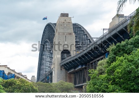 View of Sydney Harbor Bridge with blue sky