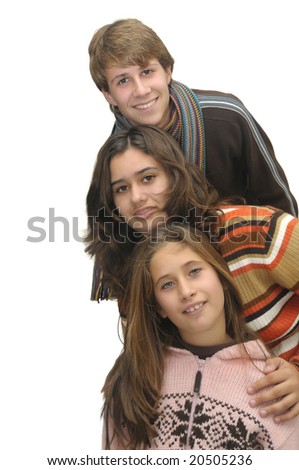 Happy young people isolated against a white background