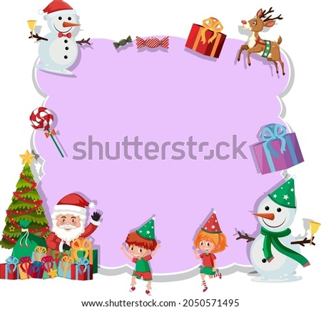 Empty Christmas board with cartoon characters and objects illustration