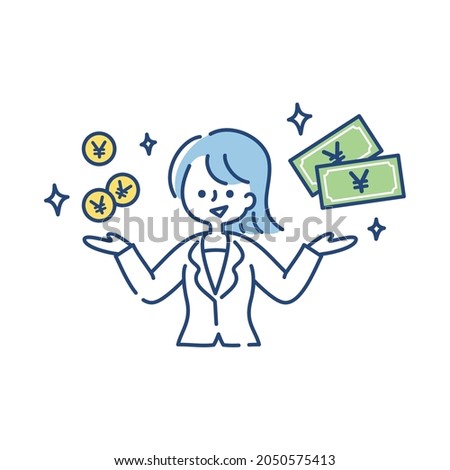 clip art of woman with money and smile(Japanese yen)