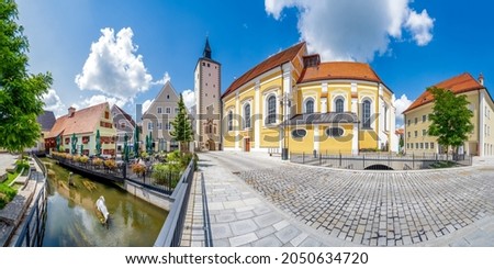 Church and Lower Gate in Mindelheim, Bavaria, Germany 