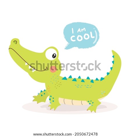 Hand drawing doodle cute crocodile vector illustration for t-shirt design for kids. Vector illustration design for fashion fabrics, textile graphics, prints, Cute alligator,Cute animal