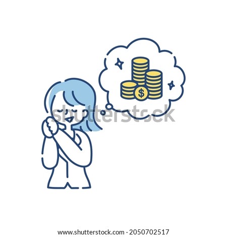 Clip art of a woman who is thinking about increasing her money through asset management ( dollar )