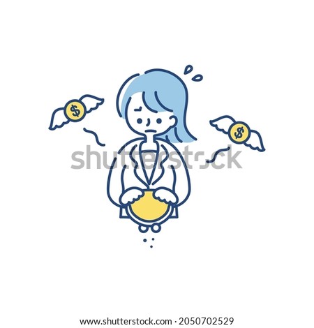 Clip art of woman who is sad because she can't save money(Dollar)