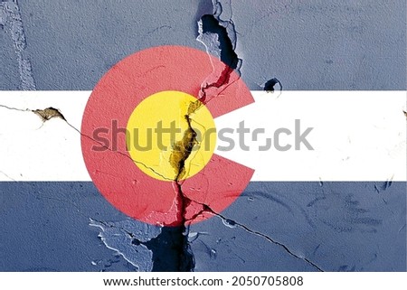 Colorado State Flag icon grunge pattern painted on old weathered broken wall background, abstract US State Colorado politics economy election society history issues concept texture wallpaper
