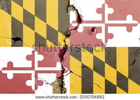 Maryland State Flag icon grunge pattern painted on old weathered broken wall background, abstract US State Maryland politics economy election society history issues concept texture wallpaper