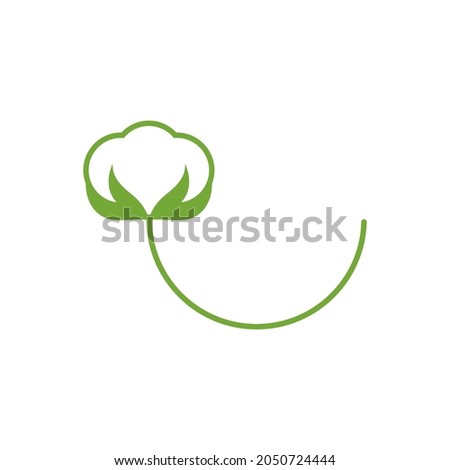 Organic cotton flower round logo. Vector label and icon on blank background. Isolated drawing and clipart.