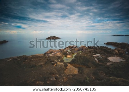 Rocks, soft sea and clouds in the sky, beautiful landscape in long exposure photography. Of, Trabzon,Turkey