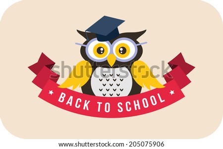 Cartoon school owl character vector background. Back to school illustration.